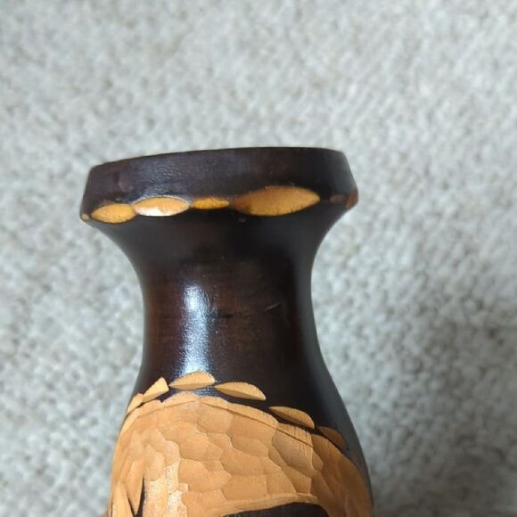 Handcrafted Wooden Vase with Carved Design - Picture 3 of 14